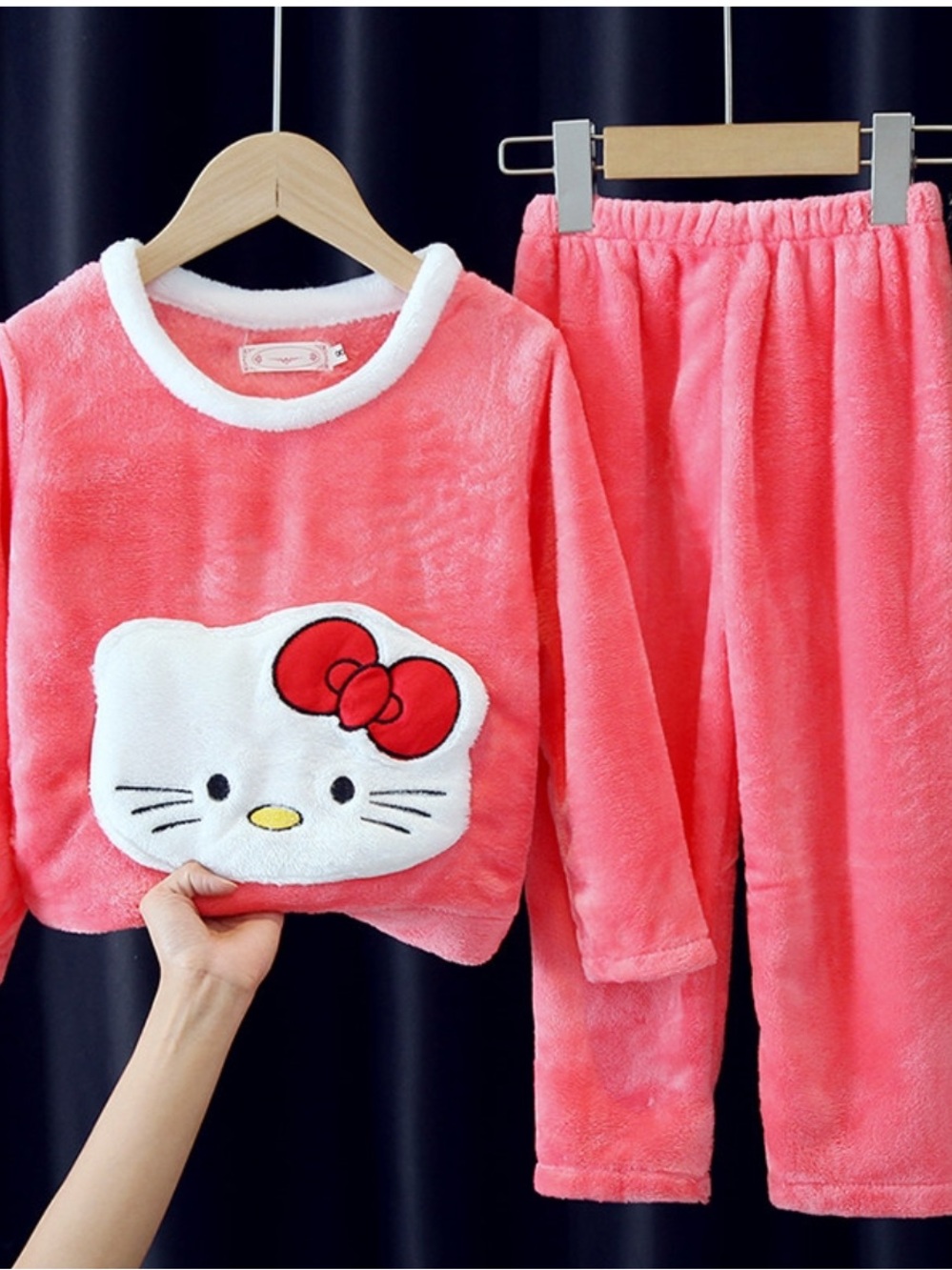 Hello Kitty Coral Pink fleece Set with White and Red Appliqué size 7/8